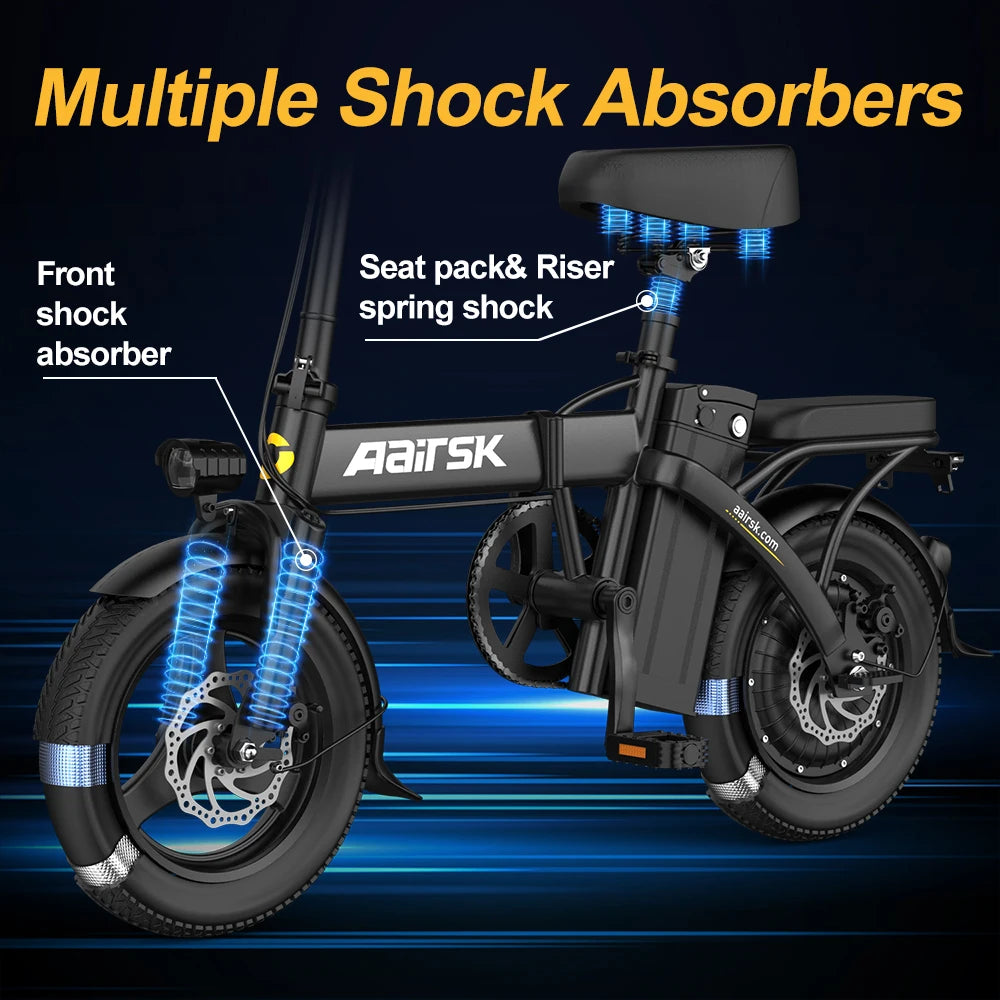Aairsk 500w 15AH E Bike 14 Inch E-Bike 3 Speeds City Road Adults Folding Fat Bike Electric Dirt Ebike Bike US Foldable Stock