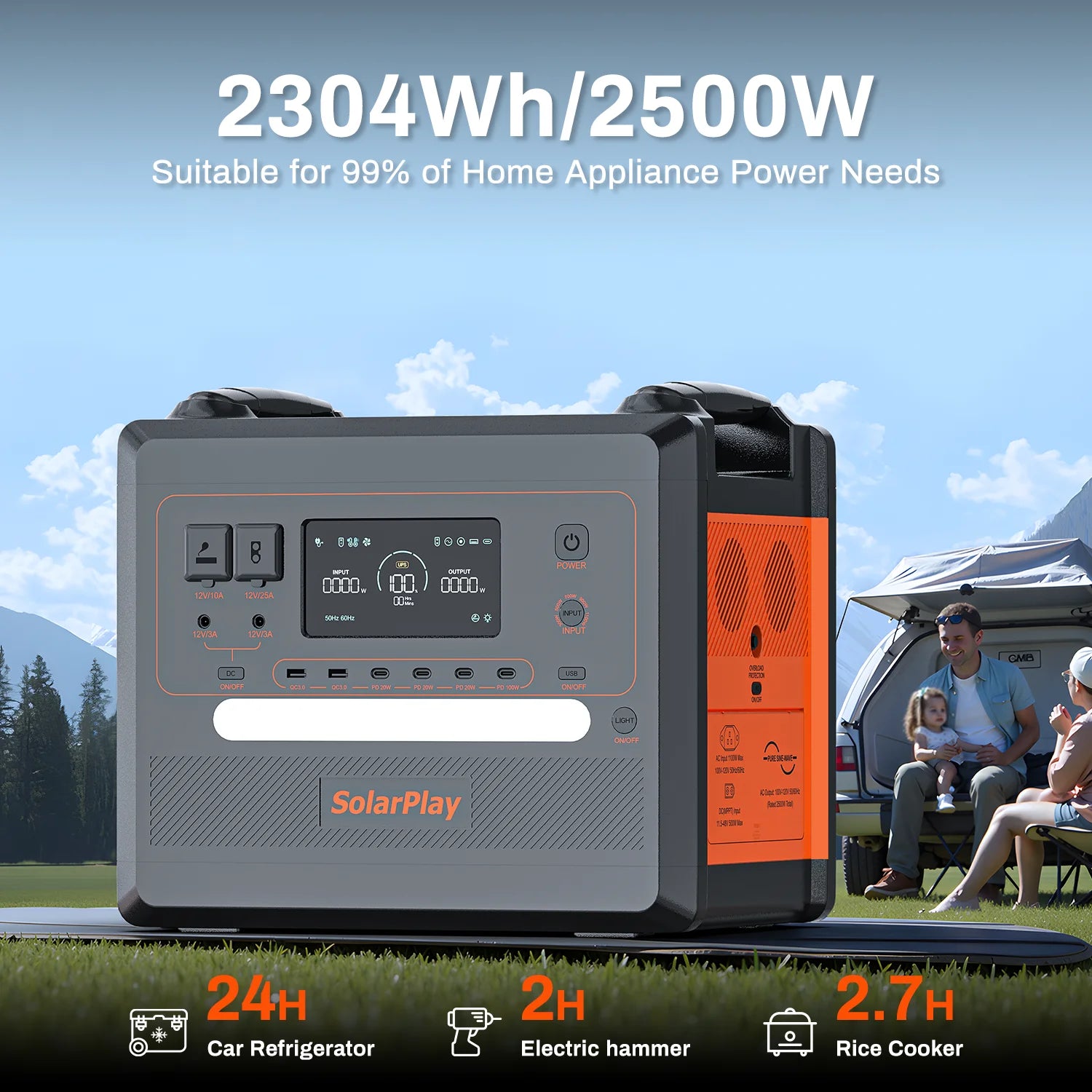 SOLARPLAY Portable Power Station 2500W, Solar Generator for Camping, RVing, Emergency Power Outage, Outdoor Power Banks