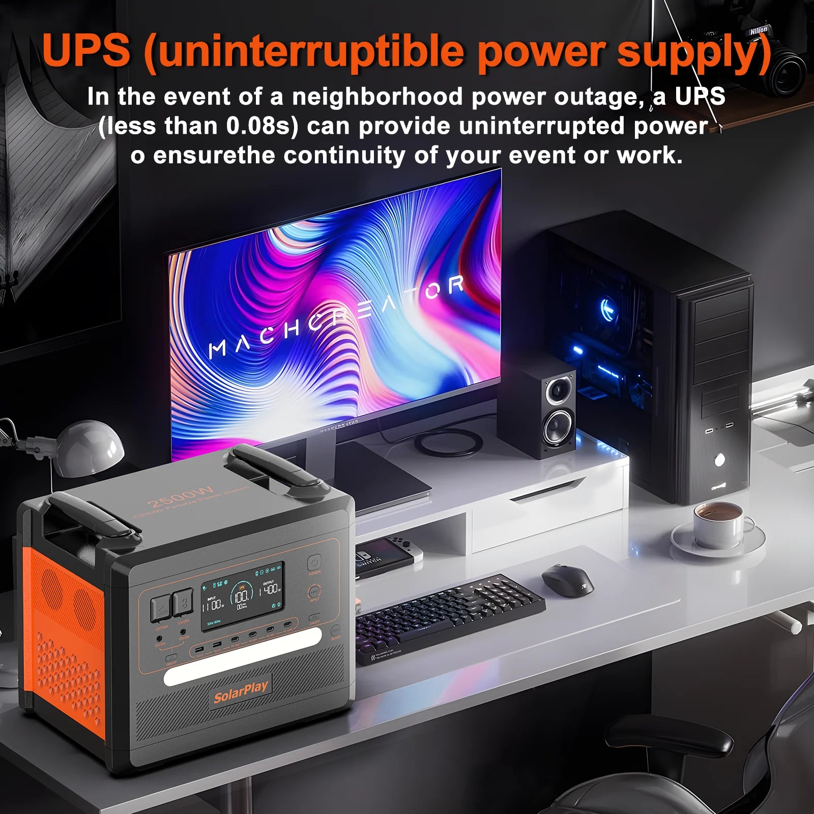 SOLARPLAY Portable Power Station 2500W, Solar Generator for Camping, RVing, Emergency Power Outage, Outdoor Power Banks